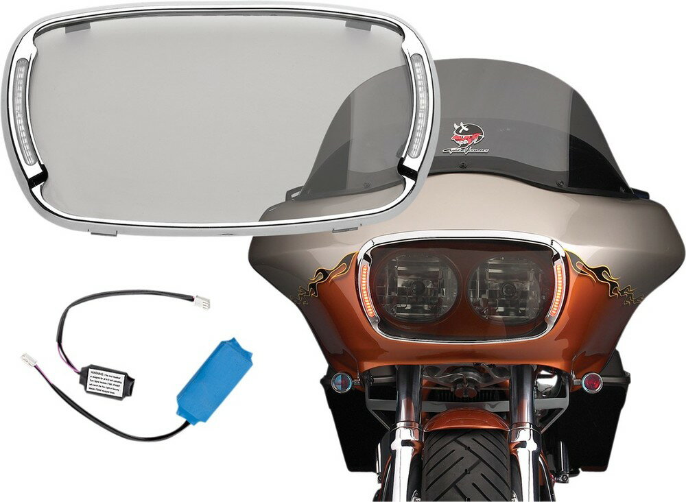 CYCLE VISIONS サイクルビジョン ヘッドライトベゼル クローム/スモーク FLTR 【ILLUMABEZEL-CHR/SMK [2001-0057]】 Road Glide EFI - 2007 2009 1998 2002 Custom FLTRX 2010 2013 Ultra FLTRU 2011 Glide-Injected FLTR-I 2006 HARLEY-DAVIDSON ハーレーダビッドソン