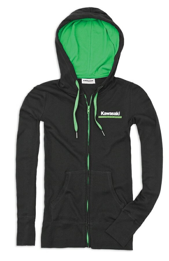 US KAWASAKI 北米カワサキ純正アクセサリー レディーズ 3 グリーンライン フード付きトレーナー【Women’s 3 Green Lines Hooded Sweatshirt】