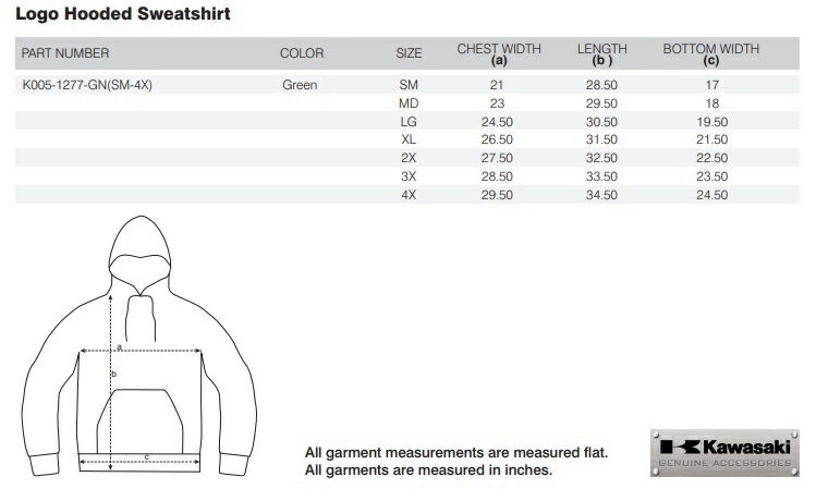 US KAWASAKI 北米カワサキ純正アクセサリー ロゴフーディーズスウェットシャツ (Logo Hooded Sweatshirt) サイズ：4X
