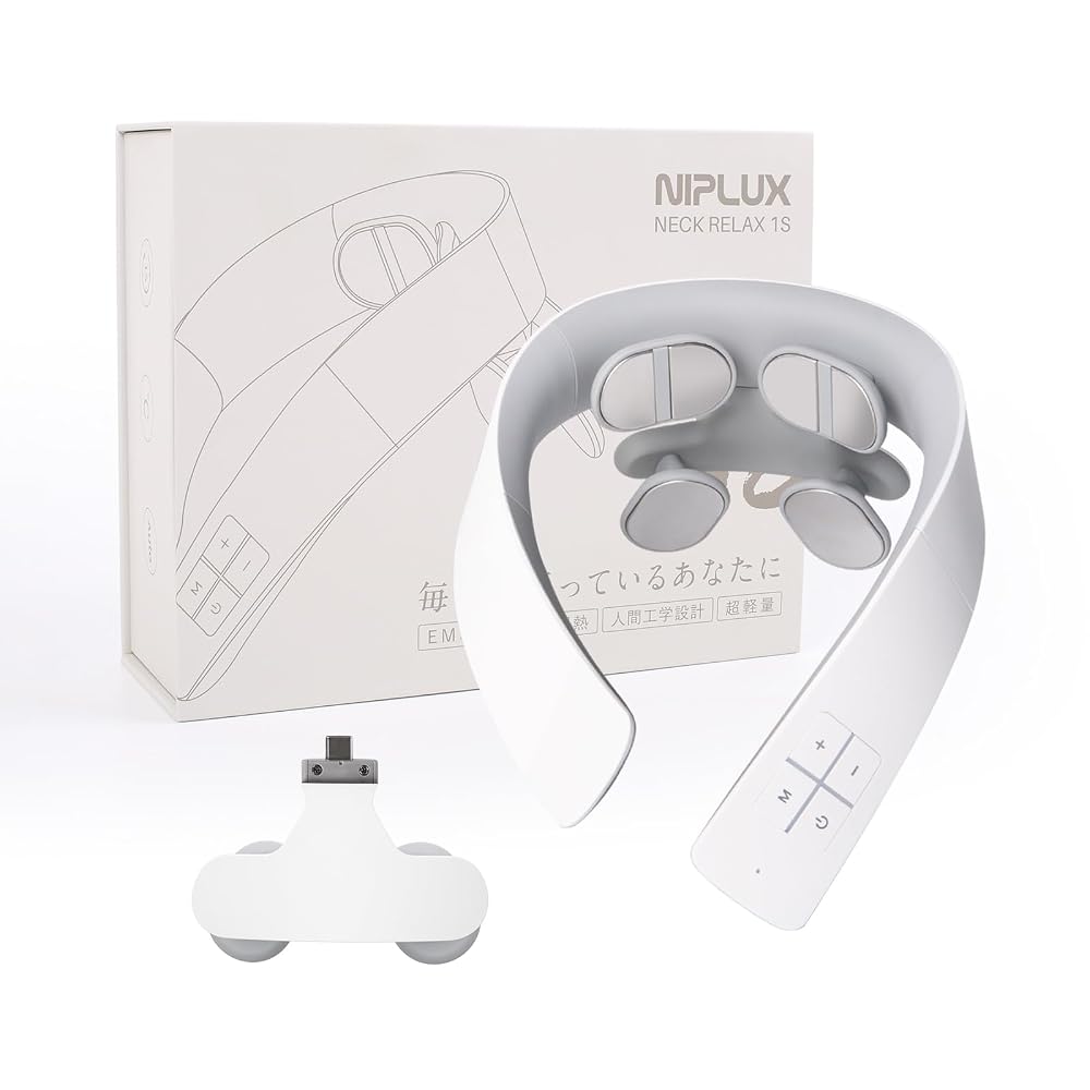 NIPLUX NECK RELAX 1S ネックケア 首 肩 リラクゼーション器 ネックリラックス コードレス 日本語音声ガイダンス 静音 軽量 暖か 6種類モード 16段階強度調節●☆