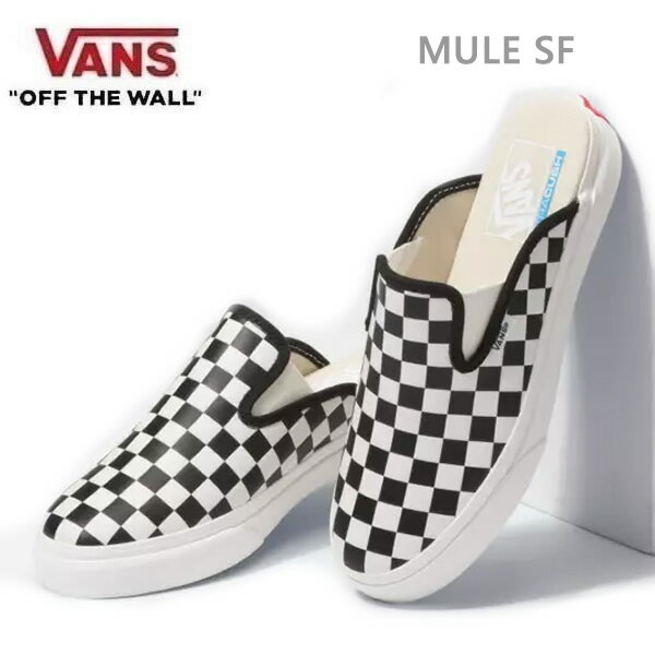 バンズ スニーカー スリッポン ミュール LEATHER CHECKERBOARD MULE SF/BLACK/WHITE ヴァンズ スニーカー【C1】【w38】