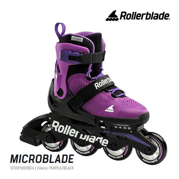 ※即出荷可能です。 ROLLERBLADE ローラーブレード インライン 日本正規品 MICROBLADE (マイクロブレード) ジュニア・キッズ・子供用 工具レスでサイズアジャストできる子供用インラインスケート。 子供向けに最適なサイズアジャスト式のインラインスケート。 締め付けはレース(紐)タイプです。紐が結べない子供達にはパパ・ママが締め付けてあげて下さい。 レースを締め付けた後はベルクロベルトとラチェットバックルでしっかり固定するだけで完了。 MICROBLADE は、フィット感と通気性のために設計されたメッシュボディが快適な履き心地を提供し、 子供達にも高い安定性・バランス・コントロールに対応するように設計されたフレームを採用。 ウィールの標準仕様サイズは、4x72mm-80aですが、こちらのモデルは 3WD(3輪仕様) でもご使用も可能です。 簡単にアップグレードが可能なスケートに仕上がっています。 ※3WDフレームは、3輪と4輪のどちらの仕様にも対応するマルチなフレームです。 　ただ、3輪仕様と4輪仕様では取付け可能なウィールサイズが異なります。下記の商品詳細をご確認下さい。 お子様の足に合わせて簡単にサイズ調整が行えるアジャスタブル式を採用。 インライン側面に付いているアジャストボタンを押しながら、インライン先端をスライドさせると、 1～3cmの間でサイズ調節が簡単に行える、ワンタッチタイプのサイズ調整式です。 ※サイズは、17.5-20.5cm、21.0-23.0cm、23.0-26.0cm の3サイズあります。 ※21.0-23.0cmのみ、サイズ調整幅は 2cm になります。 成長期のお子さまや兄弟兼用で使うなど、用途は自由です。 高性能なローラーブレードの滑りをお子様の成長と共に楽しんで下さい。 ・ライナー：Performance Junior Liner ・クローザー：45angle Velcro Strap、Cuff Buckle、laces ・フレーム：Monocoque Lo-Bal Conposite (プラスチック素材) 　MICROBLADE で採用しているフレームは、3輪仕様・4輪仕様のどちらでもご使用可能です。 　※3輪でご使用の場合は、下記のウィールサイズが取付け可能です。 ・ウィール：72mm-80A×4 (標準搭載サイズ) 　※3輪仕様と4輪仕様でご使用可能な最大ウィールサイズが異なります。 　(3輪の場合：MAX 80mm×3、4輪の場合：MAX 72mm×4) ・ベアリング：SG3 ・ブレーキ付 (※片足のみ) ※おもちゃ等のインラインではブレーキが両足付いている商品もありますが、こちらの商品にはブレーキは片足にしか付いておりません。 また、ブレーキを外して使用する場合に必要なショートシャフトは商品に付属しております。 ・サイズ選びのポイント・ ご使用される方の足のサイズ(実測値)から、1～1.5cm大きいサイズをお選び下さい。 一般的にスニーカーなどで選ぶような、指先や足幅に少し余裕あるサイズをお勧め致します。 子供用などで採用しているサイズアジャスト式の場合は、一番小さくサイズ設定をした状態で、 上記の目安のサイズでご使用可能な場合が一番望ましいですが、お子様の足の大きさによっては、 一番小さいサイズ設定の状態で履いて頂ける商品が無い場合もございます。 ※サイズ選びはあくまでも目安ですので、サイズが合わない場合もございます。 商品をお受取り後、未使用(室内での試履き可)であれば、サイズ交換や返品をお受け致します。 お客様のご都合によるサイズ交換や返品の場合、商品のご返送料はお客様のご負担となります。 予めご了承下さい。 ◆ローラーブレード対応のインライン用品をお探しの方は下記からどうぞ◆ インライン メンテナンス用ツールはこちら ローラーブレード対応 ブレーキゴムはこちら インラインスケート　ROLLERBLADE　ローラーブレード ローラーブレイド　ローラースケート　子供用　こども　ジュニア　少年　少女　男の子　女の子 楽天市場内ランキングに掲載されました。