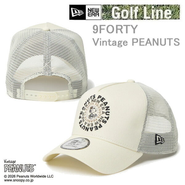 ニューエラゴルフ newera 日本正規品 9FORTY A-Frame トラッカー Vintage PEANUTS ピーナッツ GOLF Circle ロゴ 組成:綿/ポリエステル PEANUTSの中でも初期アートやレトロな世界観をベースとした PEANUTSのヴィンテージアートにフィーチャーした新作コレクション。 ゴルフをプレイするスヌーピーをあしらったゴルフライン。 シルエットは9FORTYをベースに、フロント部1枚パネルにして上部をつまんだ独特のシルエットが特徴。 フロントパネルの内側に独自の芯を作ることで型崩れしにくいシルエットが保たれます。 少し深みがある被り心地です。 バイザー（つば）はあらかじめ着用しやすい状態にカーブしています。 リアのアジャスターで頭回り約56.8cmから60.6cmまでサイズ調整が可能です。 【「ピーナッツ」とは】 「ピーナッツ」のキャラクターおよび関連する知的財産権は、Peanuts Worldwideが所有し、 ソニーグループが80%、チャールズ M.シュルツ氏のファミリーが20%を保有しています。 1950年にコミック「ピーナッツ」に初めて登場して以来、チャーリー・ブラウン、スヌーピーをはじめとするピーナッツ・ギャングは、 ポップカルチャーに不滅の足跡を残してきました。Apple TVで親しまれているピーナッツの番組や特番に加えて、 世界中のあらゆる世代のファンの皆様には、多種多様な商品、 アミューズメントパークのアトラクション、文化イベント、ソーシャルメディア、 そして伝統的な紙媒体からデジタルまで各種媒体で展開されるコミックなどを通じて、 「ピーナッツ」ブランドを楽しんでいただいています。 また、「ピーナッツ」は、近年75周年を迎え、世界規模での展示や各種アクティビティ、 コラボレーション、デジタルマーケティングキャンペーンなど、これまでにない取り組みを実施しました。 ※ご使用のモニター環境により、色の見え方に差が生じる場合がございます。 #スナップバック#ニューエラゴルフ#ユニセックス ニューエラ ゴルフ キャップ,ニューエラ スヌーピー,ニューエラキャップ コラボ,940,9FORTY,サイズ調整可能,ゴルフ 帽子,newera ゴルフ キャップ newera ゴルフ キャップ ニューエラ ゴルフ newera ゴルフ ニューエラキャップ コラボ ニューエラ スヌーピー ゴルフ 帽子 ゴルフ キャップ ゴルフ キャップ ニューエラ ゴルフ キャップ おしゃれ メンズ レディース ニューエラ 9FORTY NEW ERA GOLF ニューエラの定番ヘッドウェアをベースにゴルフにフィットするデザイン、機能をアレンジしました。 ヘッドウェア以外にもアパレルからキャディバッグなどゴルフならではの小物もラインナップ。 契約プロゴルファーからのアドバイスを元に開発されたアイテムは、プレーの幅を広げます。