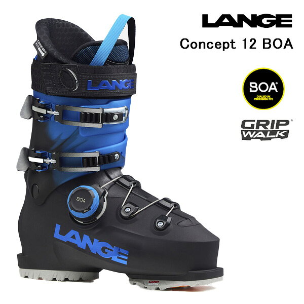 ラング スキーブーツ 日本正規品 CONCEPT 12 GW_BOA LBO6010 あなたのためのスキーブーツ LANGEがこれまで提供してきたブーツの中で最大のボリュームを誇る新しいCONCEPTシリーズは、 主にレクリエーションスキーヤーのため、特別に設計されています。新しいコンフォートフィット（ラスト103mm）は、 スキーヤーの練習を容易にし、足の快適性を最適化するように設計されており、スキーヤーが制約なく山を楽しみ、 スキーの楽しみを最も純粋な形で再発見できるようにします。 雪上でのあらゆる体験を忘れられないひとときとしたいという願いに突き動かされて、LANGEチームはスキーブーツは使いやすく、 快適で、高性能なものでなければならないと確信しています。だからこそ、私たちは新しい CONCEPT シリーズを開発しました。 朝、履くのが簡単で、一日中快適で、ゲレンデではテクニカルなパフォーマンススキーブーツです。 FEATURES LAST: 103MM FLEX: 120 COLOR: BLACK BLUE LINER COMFORT FIT 1 SPORT FOOTBED COMFORT TONGUE SHELL:POLYURETHANE CUFF: LYFRAN RIVET STRAP: 40MM WEIGHT:1865g シンプルさ、快適性、パフォーマンス 簡単に着脱可能 オーバーラップの開閉を容易にするイージーエントリー&amp;エグジットシステムと、タング部分のスペースを最大にする構造の新しい コンフォートフィットライナーの組み合わせにより、CONCEPTはスキーブーツの着脱が簡単にできるよう設計されています。 BOAフィットシステム BOAフィットシステムのH+i1を採用したシングルダイヤル設計。足全体を均一に包み込み、 ダイヤルによる微調整を可能にすることで、精密なフィット感と高いパフォーマンス性を提供。 スキー中やスキー後でも自在にフィット感を調整可能で、ユーザー体験を一段とアップ。 5年以上にわたる開発期間と50,000時間以上の設計・エンジニアリング・耐久＆パフォーマンステストを経て、 さらにはトップアスリートとの協力により、科学的に裏付けられた高性能ブーツの開発を実現。 イージークロージャーシステム LANGE独自開発となる新しいイージークロージャーシステムは、ロアシェルのバックル操作を簡単にします。 従来のシェルバックルは、シングルバックルとケーブルをプーリーループシステムで連動させた 革新的な仕組みに置き換えられ、直感的な締め付けと快適で滑らかなフィットを実現。 従来のシェルバックルに比べて調整範囲が5.6mm広がっています。 ブーツケース　サービス！ ブーツ・ゴーグル・グローブなどが収納できるブーツケースをもれなくプレゼント！ 【当社のスキーブーツは全て日本正規取扱い用品です。】 ●ブーツの交換について：ブーツのサイズが合わない場合、サイズ交換を承ります。 ※商品の返送料はお客様負担となりますのでご了承ください。 ●この商品は当店実店舗でも販売しております。 ご注文いただいたサイズによっては化粧箱がない場合がありますが、サンプルや中古品などではなく店頭在庫ですのでご了承ください。 当社梱包箱にて発送いたします。 ラング スキーブーツ ラング LANGE スキーブーツ メンズ スキーブーツ ケース スキーブーツ boa オールマウンテン フリーライド オンピステ オールラウンド GRIPWALK グリップウォーク 　メーカー希望小売価格はメーカーカタログに基づいて掲載していますメーカー希望小売価格はメーカーカタログに基づいて掲載しています