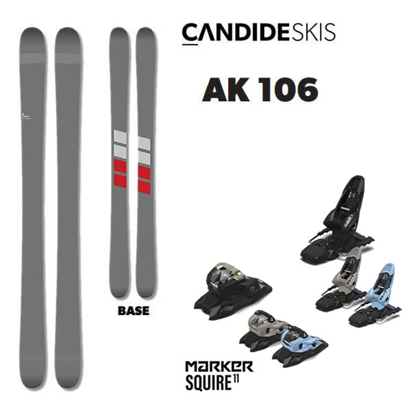 【2026-2027モデル】送料無料・代引き不可【日本正規品】 CANDIDE SKIS キャンディッド スキー 日本正規品 フリースタイルスキーヤーなら知らない人がいないほど、世界で最も有名なスキーヤーの一人、Candide Thovex(キャンディッド トベックス)が立ち上げたブランド「CANDIDE SKIS」 十代の頃から数々のコンペシーンで結果を残し世間を驚かせ、近年では映像の世界を中心にフリースタイルスキーヤーから注目され続けているキャンディッドが、自身の理想の滑りを体現するために必要なスキーを追い求めた結果、彼自身の監修のもとにデザインから制作まで携わるキャンディッドブランドからCANDIDE SKISを登場させました。 AK 106 (エーケー106) AK 121をベースに、体格が小さめの男性や女性、大人用ではまだ扱いにくさを感じるユース世代などが無理なく扱えるスキーとしてAK 106が登場。 ウエスト幅は106mmでデュアルラディアスサイドカットを採用したシェイプ、ティップ＆テールロッカーと足元の1mmキャンバーによりパウダーでの浮力は申し分なく、オールマウンテンで操作性の良さを発揮してくれるフリーライドモデルです。サイズは147・157・167cmの3サイズのみの展開で、小柄な大人はともかく明日を担うユース世代にお勧めできる1台です。 ・FREERIDE ROCKER 　たっぷりとしたトップとテールのロッカー、足元の1mmキャンバーにより、山全体で反応が良く活発な感覚が得られます。 ・DUAL RADIUS SIDECUT 　2つのラディウスをブレンドすることで、素早いターン開始と高速走行時の安定性を実現。 ・C-LIGHT CORE 　独自の桐とポプラの混合材をグラスファイバーとカーボンで包み込むことで、軽量でありながら驚くほど強度が高く、弾力のあるスキーを実現しました。 ・SIZE：147、157、167cm ・Sidecut：136-106-131mm (全サイズ共通) ・Radius (Tip-Tail) 　147cm：11-13m 　157cm：12-14m 　167cm：13-15m ・Weight(1/2Pair)：1700g (167cm) ・FREERIDE ROCKER (全サイズ共通) 　Tip Rocker Length：335mm 　Camber Height：1mm 　Tail Rocker Length：325mm ・C-LIGHT CORE ・DUAL RADIUS SIDECUT ・SINGLE MOUNTING POINTS ・FSC-certified Poplar / Ash wood core ・Triaxially-braided fibreglass ・PTEX 4000 キャンディッド スキー,Candide Skis,Candide Thovex 【当社のスキー板は全て日本正規取扱い用品です。通販の場合でもメーカーの正規保証が受けられますのでご安心ください。】 環境にも優しい次世代ワックスコーティング スキー板へのビンディングの取付について　