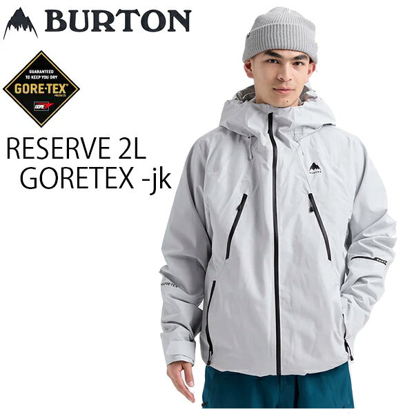 バートン ウェアメンズ Burton リザーブ GORE-TEX 2L ジャケット 26-27 2027モデル。 リザーブのスタイルと、妥協なき防水性能。綿無しシェルジャケット。 ●レギュラーフィット:タイトでもない、ルーズでもない、ちょうどいいフィット。 Reserve GORE-TEX 2Lジャケットは、Reserveならではのスタイルと、高い防水性能を求めるライダーのためのシェルです。 GORE-TEX 2レイヤーの生地は、優れた防風・防水・透湿を備えています。まさに、GUARANTEED TO KEEP YOU DRY。レギュラーフィット、脇下のベンチレーション、防水ジッパー、機能的なポケット類など、快適なライディングに必要な機能も備えています。 Burtonのライフタイムワランティ対象。 GORE-TEX ファブリック GUARANTEED TO KEEP YOU DRY 防風・防水・透湿。 The waterproofing you trust when conditions get serious. Reserveらしいフィット レイヤリングしやすいレギュラーフィットで、Reserveラインのアイテムにマッチします。 ライダー仕様の機能 脇下のベンチレーション、防水ジッパー、考え抜かれたポケット配置。 ジップ付きサイドボディベンチレーション 調節可能な袖口 ハンドウォーマーポケット内のドローコードで調節可能な裾 ポケット内にキークリップ Hypalonのジャケットとパンツをつなぐスナップボタンと収納タブが付いた撥水ストレッチパウダースカート 全ての縫い目にシームテープ加工 YKK耐水ジップ PFASを意図的に添加していないメンブレン / 撥水加工 素材：GORE-TEX 2レイヤー リサイクルポリエステルプレーンウーブン素材 バートン,ウェア,BURTON,ゴアテックス,ジャケット,gore-tex,gore tex,スノーボード,スノボ,スノボー26-27 2027 バートン ウェアスノーボードウェア・ウエア