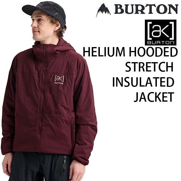 WINTER JACKETBURTON [AK] HELIUM HOODED STRETCH INSULATED JACKET/ヘリウム フーデッド ストレッチ インサレーテッド ジャケット/ミッドレイヤー 超軽量の綿入りジャケット 秋冬に普段から役立つアイテム。パッカブルできるレベルの綿の量で程よい使い勝手。極寒のゲレンデでウェアの下に着込んでおくのはアリです。サイクリングやゴルフなどにもおすすめ、買い物などで建物に入った時にサッと脱いでも邪魔にならないのが嬉しいポイント。胸ポケットはジッパー付き。 軽いから着心地も抜群。汗をすばやく放出して体温を逃がさない、雪山でも快適で動きやすいインサレーション入りのミッドウェイトレイヤー。 メンズ[ak] Helium Hooded Stretch Insulatedジャケットは、パッキングリストに必ず入れておきたいミッドウェイトレイヤーです。寒くて風の強い日のハイキングに、または、山頂に登るときにはシェルの下にレイヤリングすれば、暖かく過ごせます。伸縮性に優れているので動きやすく、アップヒルで活躍する透湿性も備えています。不要なときは、本体についたポケットにコンパクトに収納できます。 保温性と透湿性:コンパクトなインサレーションがハイキングでもスキーでも暖かさと透湿性をキープ。Thermacore ストレッチ 40g スーパー パッカブル:軽量でパッカブルなジャケット。これを持っていかない理由はありません。 抜群の伸縮性:自然な動きを邪魔しないストレッチナイロン素材を使用。 環境への影響を低減:bluesign認証の素材を採用することで、製造工程における人と地球への影響を低減します。 スリムフィットポケットに収納できるパッカブル仕様胸のジップポケット 使用用途BACKCOUNTRY, Hiking,TOURING バートン,ジャケット,アウターウェア,撥水,メンズ,レディース,スノーボード,ハイキング,アウトドア,BURTON 　