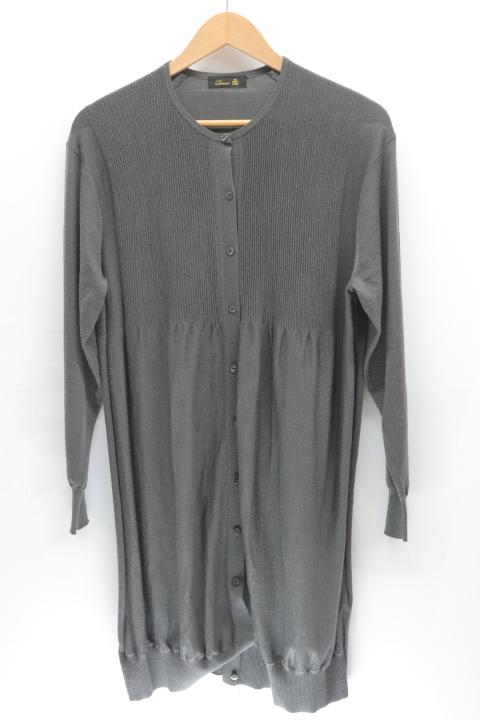 【中古】Drawer 18G切り替えタックロングカーディガン ドゥロワー カーディガン グレー 灰 無地 レディース(4.0)