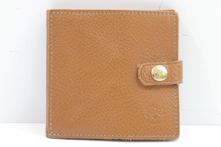 【中古】IL BISONTE コインケース付き二つ折り財布 -- イルビゾンテ 財布 ベージュ 肌色 ロゴ メンズ