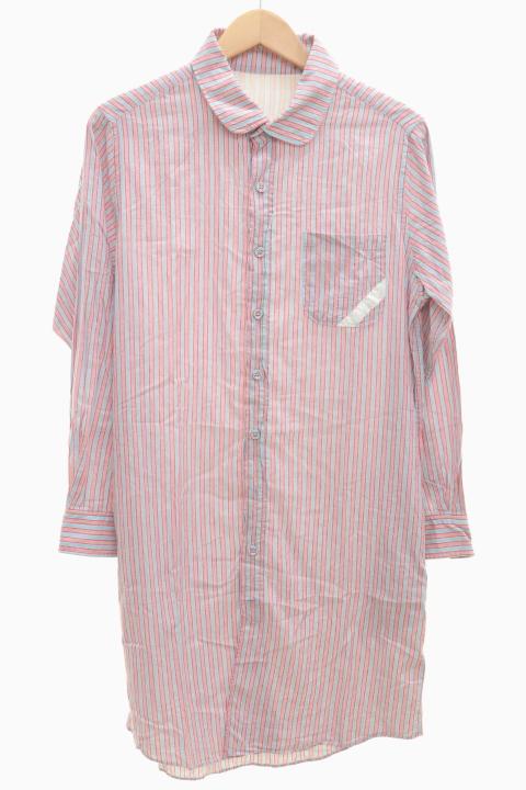 PHINGERIN 長袖ロングシャツフィンガリン 長袖シャツ S ピンク 桃 ストライプ メンズ
