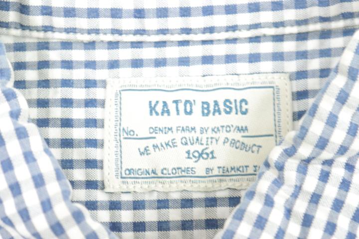 【中古】KATO`BASIC 長袖シャツカトー 長袖シャツ S 白 ホワイト×青 ブルー ギンガムチェック メンズ