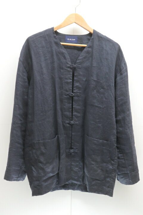 -- 長袖シャツ M Linen Relax China Shirts BLUE CHIP M 紺 ネイビー 無地