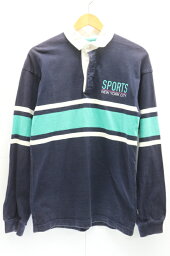 【中古】only. メンズポロシャツ S ロングスリーブ ポロシャツ only. S 紺 ネイビー 緑 グリーン ボーダー