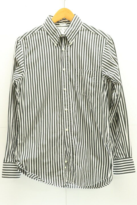 【中古】individualized shirts メンズ長袖シャツ 32 BARBER STRIPE STANDARD FIT BUTTON DOWN SHIRT 32 黒 ブラック 白 ホワイト ストライプ