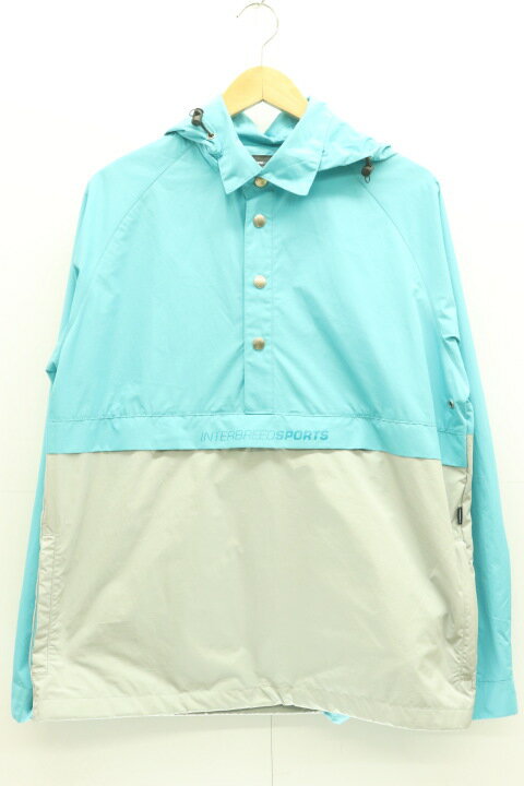 【中古】INTER BREED メンズパーカー L アノラック ナイロンパーカー INTER BREED L 水色 アクアブルー ロゴ