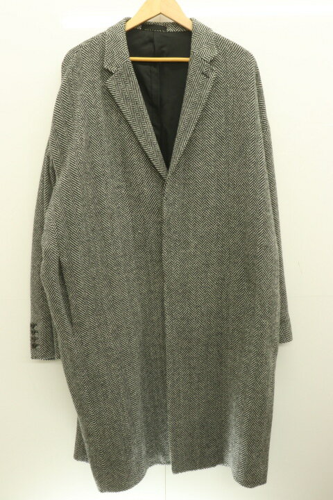 【中古】LAD MUSICIAN メンズロングコート 44 BIG CHESTER COAT LAD MUSICIAN 44 黒 ブラック 白 ホワイト ヘリンボーン