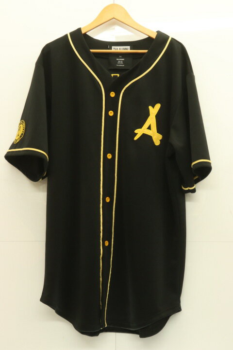 【中古】THA ALUMNI メンズ半袖シャツ XXL AUTHENTIC BASEBALL JERSEY THA ALUMNI XXL 黒 ブラック 黄 イエロー 刺繍 KID INK サイン入り