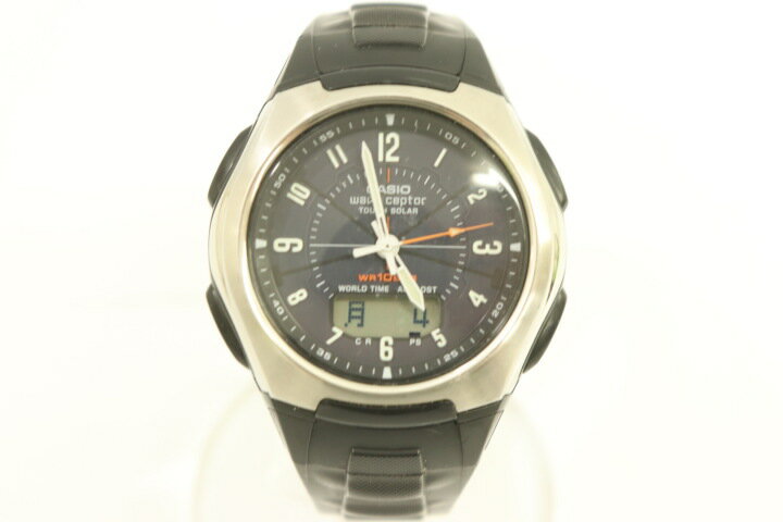 【中古】CASIO メンズ腕時計 -- wave ceptor CASIO -- 黒 ブラック 銀 シルバー ロゴ WVA-430J-1AJF