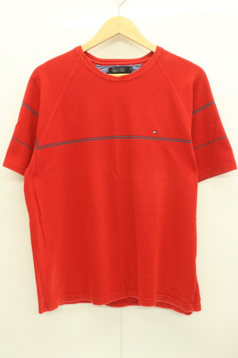 【中古】 TOMMY HILFIGER メンズTシャツ M Tシャツ TOMMY HILFIGER M 赤 レッド 刺繍