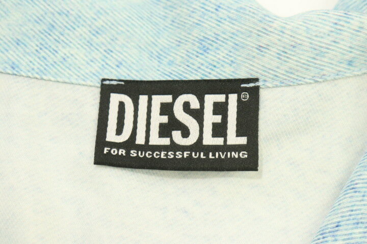 【中古】 DIESEL メンズ半袖シャツ 48 S-Mac-Dnm Bowling Shirt DIESEL 48 水色 アクアブルー 無地