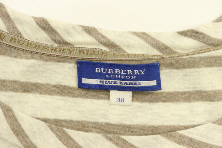 【中古】 BURBERRY BLUE LABEL レディースチュニック 38 ボーダー柄チュニック BURBERRY BLUE LABEL 38 茶 ブラウン ライトグレー