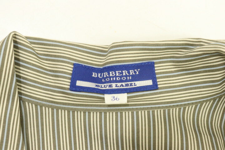【中古】 BURBERRY BLUE LABEL レディースシャツワンピース 36 シャツワンピース BURBERRY BLUE LABEL 36 緑 グリーン ストライプ