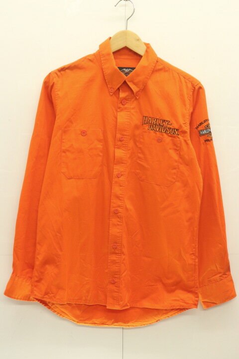 【中古】 HARLEY DAVIDSON メンズ長袖シャツ M 刺繍 ボタンダウンシャツ HARLEY DAVIDSON M オレンジ 橙 刺繍(4)