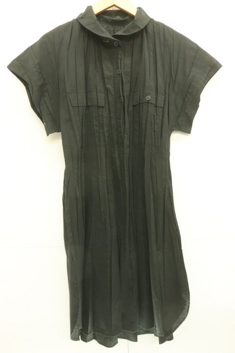 【中古】 PLEATS PLEASE レディースシャツワンピース 3 シワ加工 プリーツシャツワンピース PLEATS PLEASE 3 黒 ブラック 無地