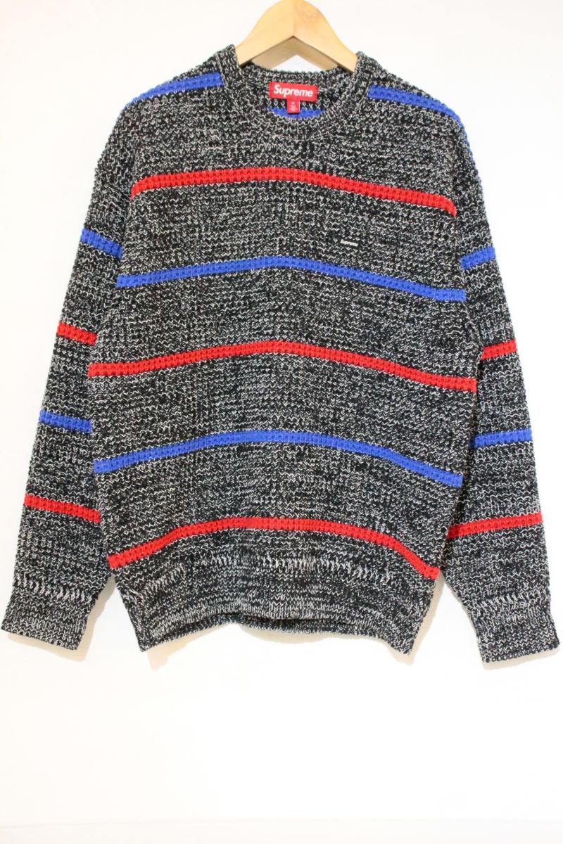 【中古】 Supreme メンズニット セーター M Supreme/24AW/Waffle Small Box Sweater Stripe Melange/M/黒 ブラック