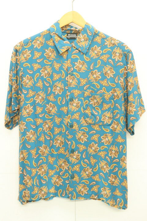 Rakuten - 【中古】 Columbia メンズアロハシャツ S アロハシャツ Columbia S 水色 アクアブルー キャメル おうどいろ 総柄