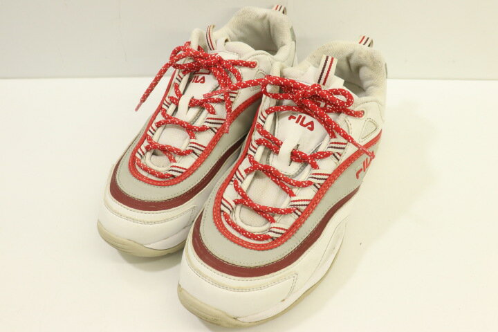 【中古】 FILA メンズスニーカー 27.5cm RAY FILA 27.5cm 白 ホワイト 赤 レッド