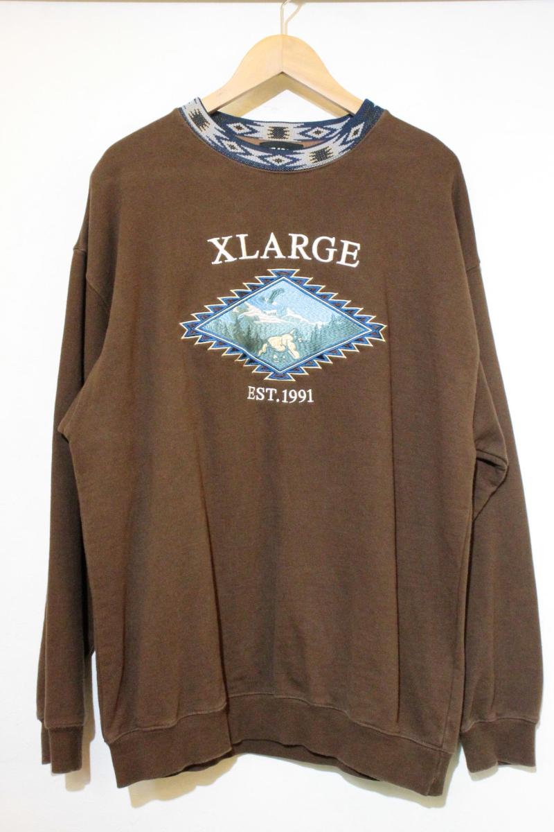 【中古】 X-LARGE メンズスウェット L X-LARGE/エンブロイダースーベニアクルーネックスウェット/L/茶 ブラウン
