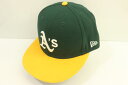 【中古】 NEW ERA メンズキャップ 7 59FIFTY MLBオンフィールド オークランド・アスレチックス NEW ERA 7.5 8 緑 グリーン 黄 イエロー 刺繍(4)