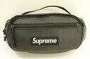 【中古】 Supreme メンズウエストポーチ -- Leather Waist Bag Supreme -- 黒 ブラック ロゴ