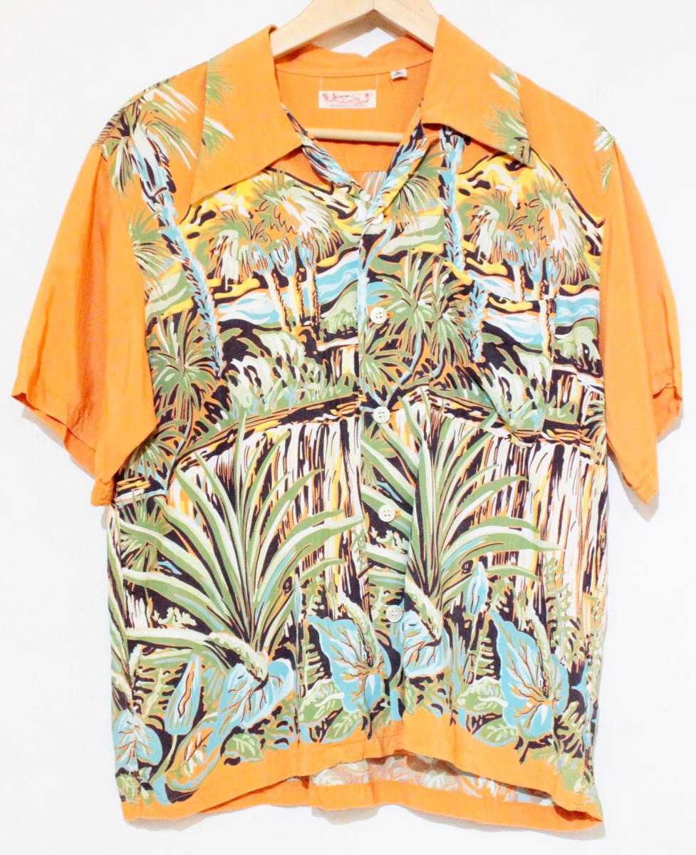 【中古】 SUN SURF メンズアロハシャツ S SUN SURF/ENCHANTING WATERFALLS/アロハシャツ/S/オレンジ 橙..