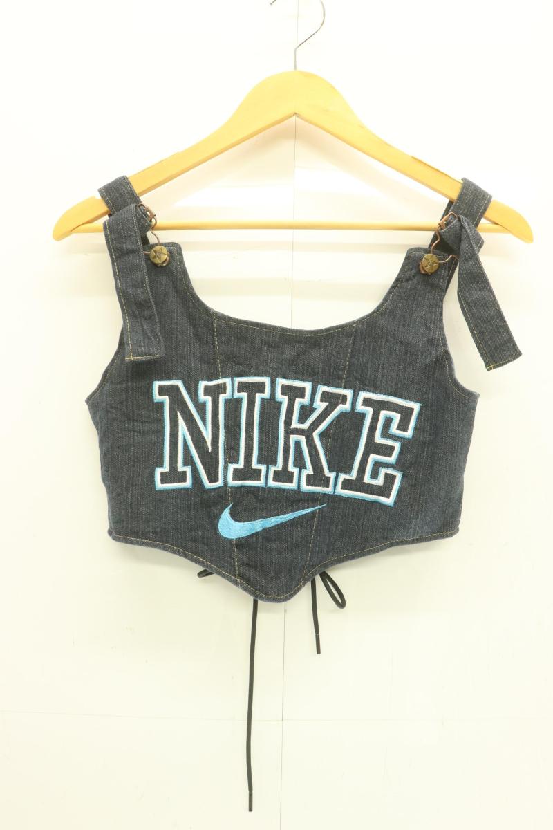 【中古】 NIKE レディースベスト -- ビンテージ リメイク ベスト NIKE -- インディゴブルー 藍 ロゴ(4)