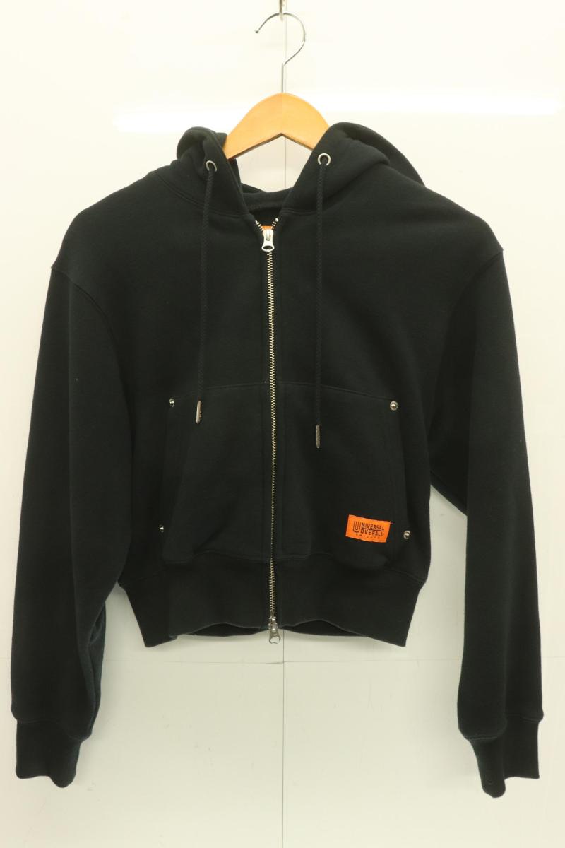 【中古】 MOUSSY レディースジップパーカー F UOM ZIP UP UNIVERSAL OVERALL × moussy F 黒 ブラック 無地