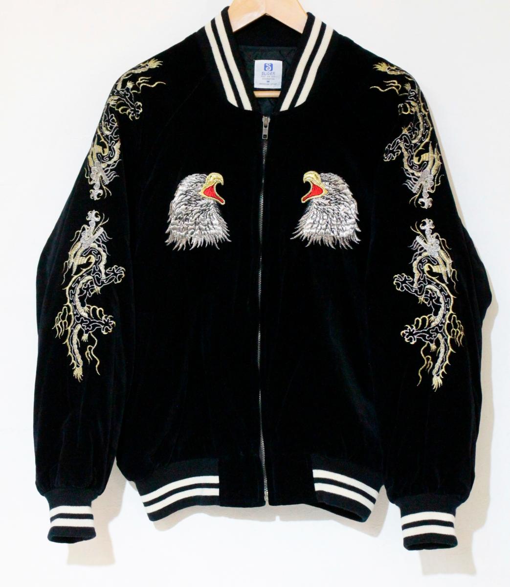 【中古】 メンズスカジャン M SLIDER/90s/dragon & eagle/別珍スカジャン/M/黒 ブラック/刺繍/83576