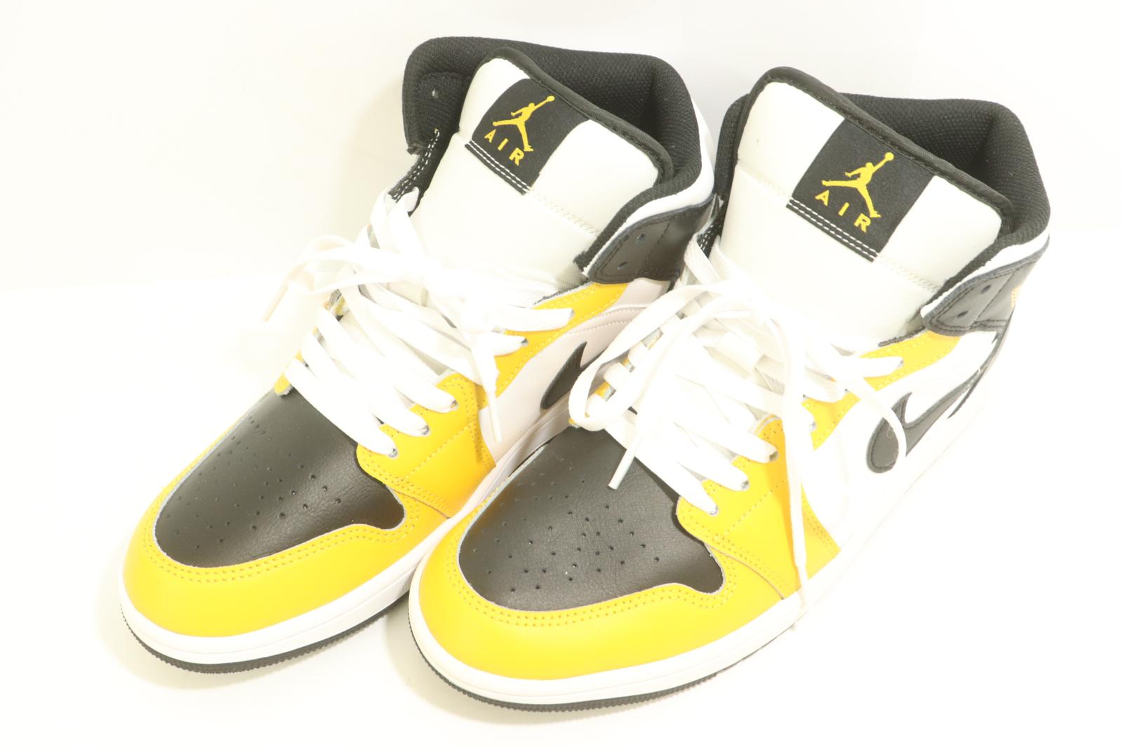 Rakuten - 【中古】 NIKE メンズスニーカー 27.5cm AIR JORDAN 1 MID NIKE 27.5cm 黒 ブラック 白 ホワイト 黄 イエロー ロゴ