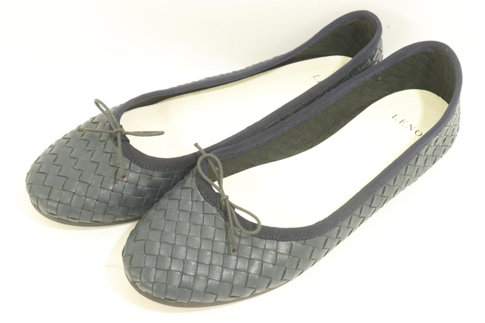 【中古】 LENO レディースレザーシューズ 37 SHEEP LEATHER フラットシューズ LENO 37 紺 ネイビー 無地