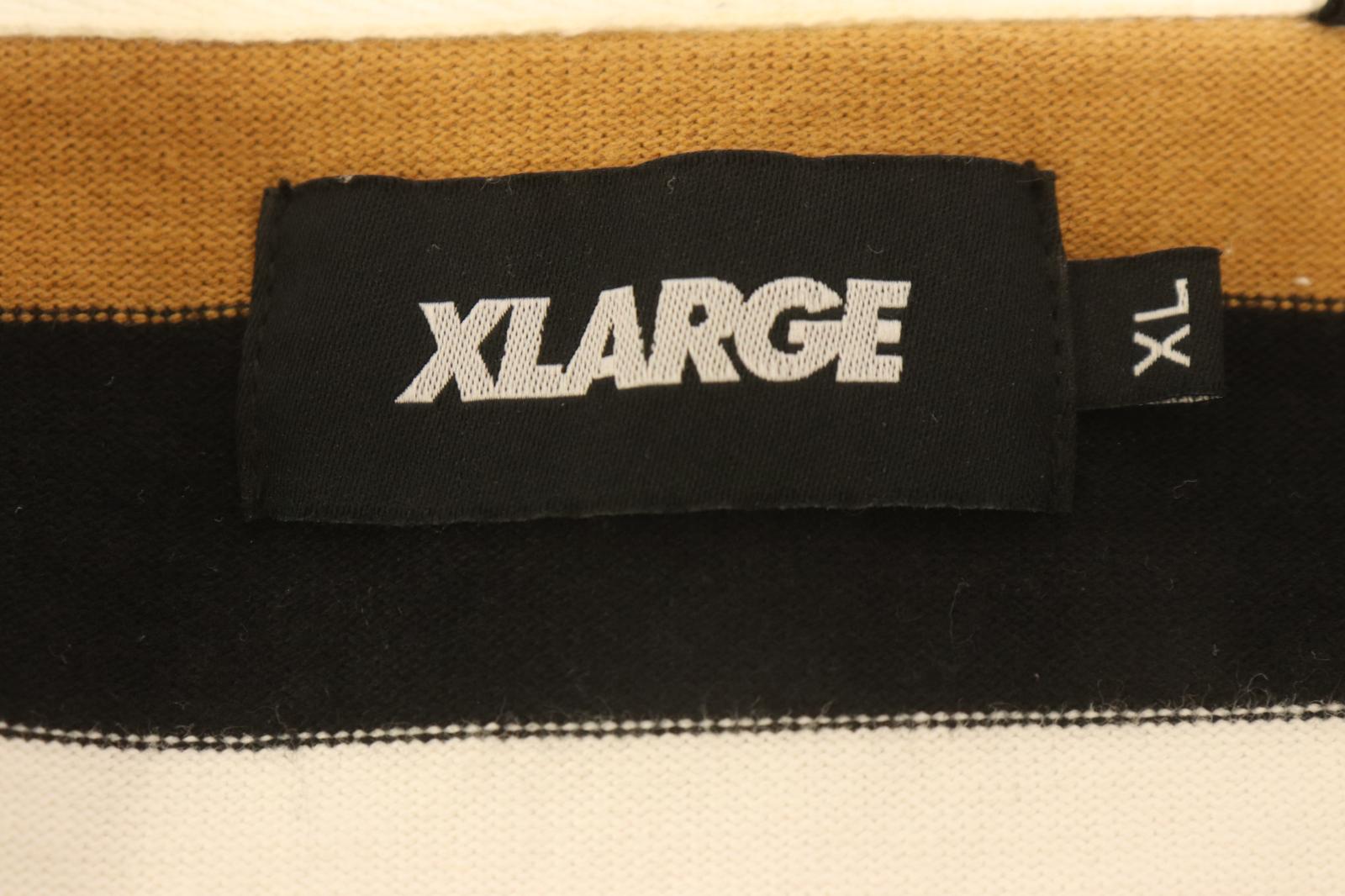 【中古】 X-LARGE メンズラガーシャツ XL ラガーシャツX-LARGEXL黒 ブラック白 ホワイト茶 ブラウンボーダー