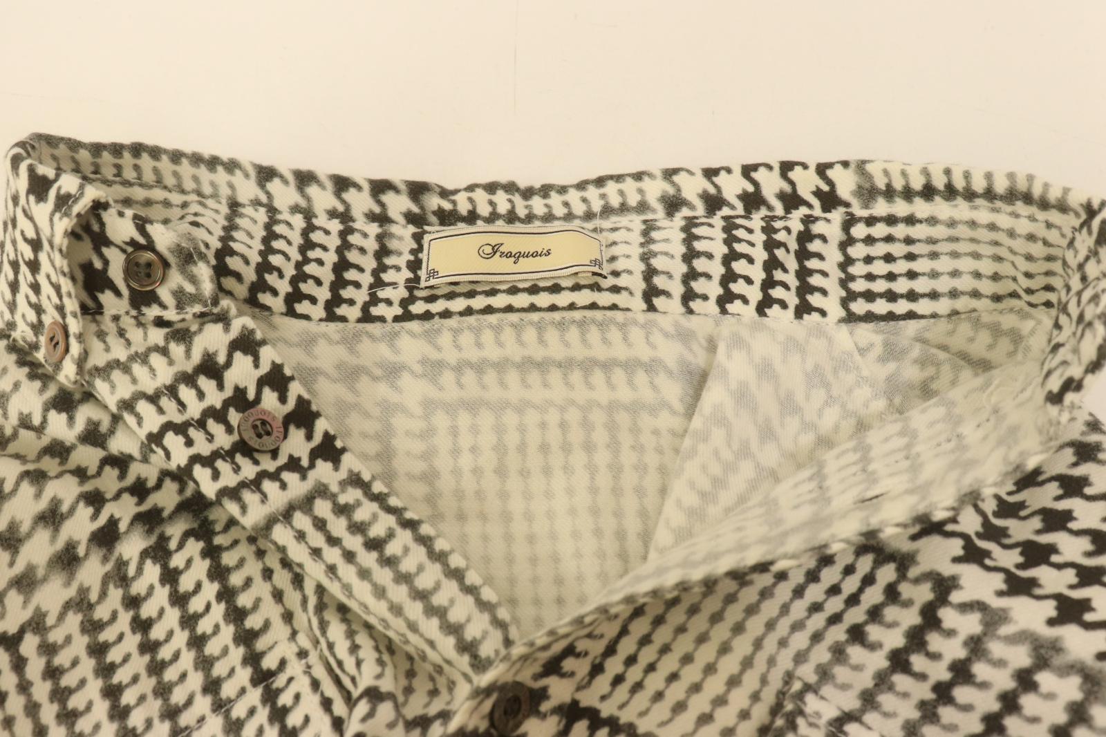 【中古】 Iroquois メンズ長袖シャツ 2 長袖シャツ Iroquois 2 黒 ブラック 白 ホワイト 千鳥格子