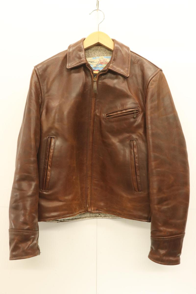 【中古】 AERO LEATHER メンズレザージャケット 34 ハイウェイマン ホースハイド レザー ジャケットジャケット AERO LEATHER 34 茶 ブラウン 無地