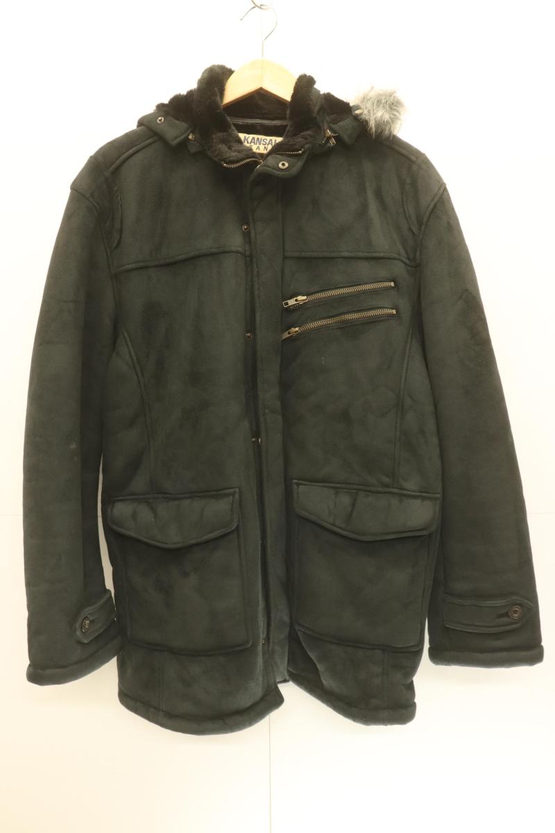 Rakuten - 【中古】 KANSAI JEANS メンズコート XL フェィクムートンコート KANSAI JEANS XL 黒 ブラック 無地