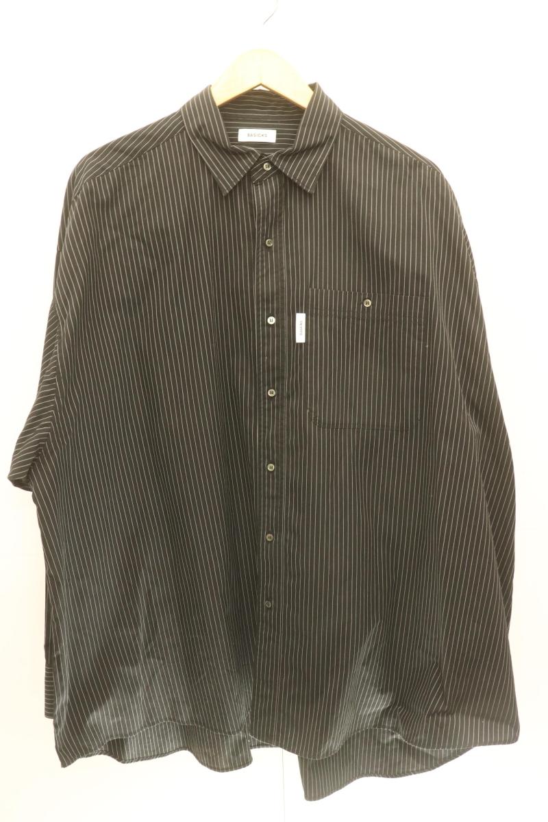  BASICKS メンズ長袖シャツ M Super Large FIt Stripe Shirt BASICKS M 黒 ブラック ストライプ