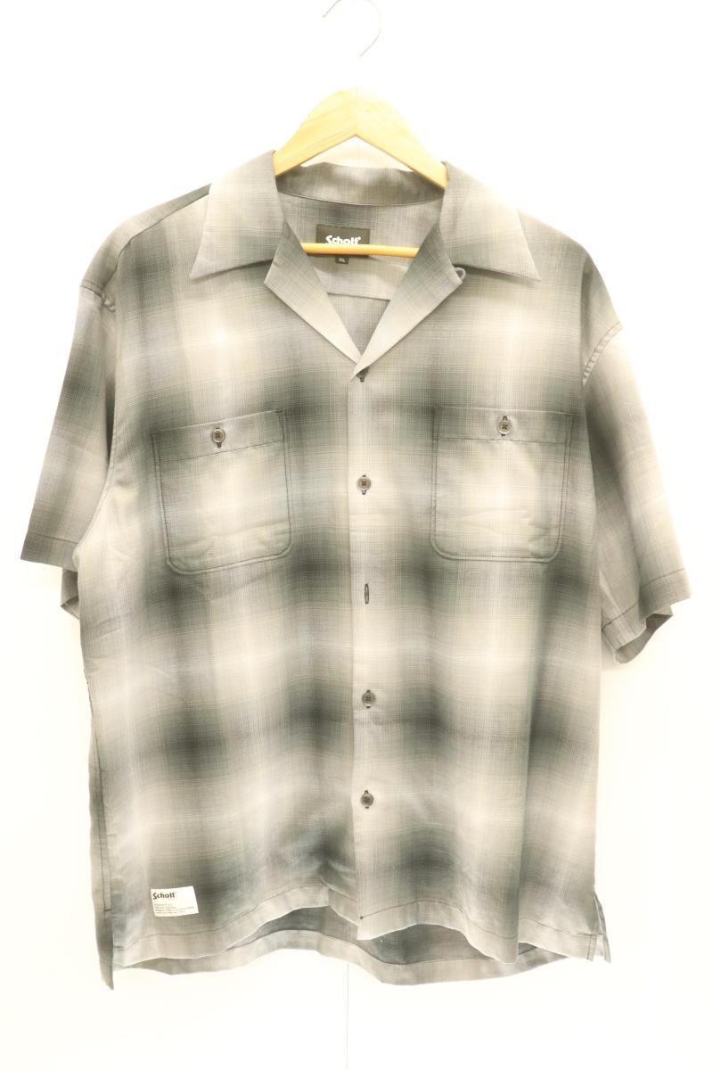  SCHOTT メンズ半袖シャツ XXL OMBRE SS SHIRT SCHOTT XXL 黒 ブラック グレー 灰 チェック