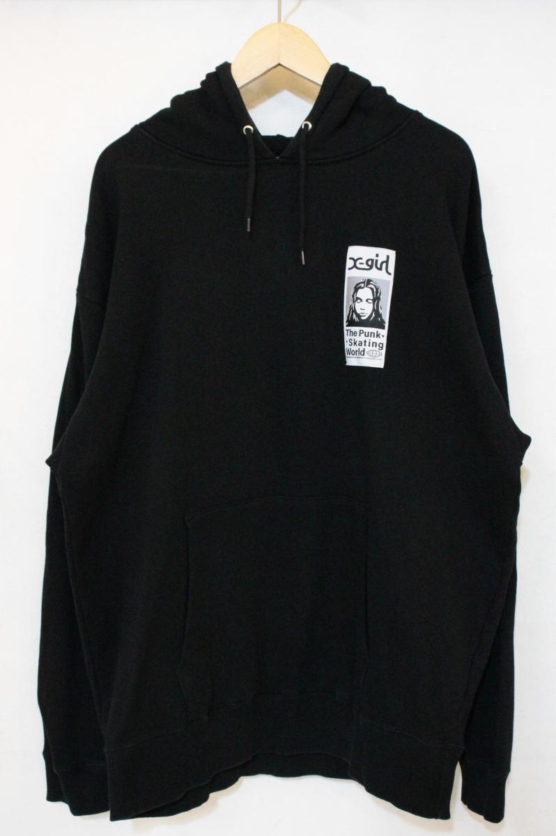 Rakuten - 【中古】 X-girl レディースパーカー L X-girl/FACE PATCH SWEAT HOODIE/パーカー/L/黒 ブラック/105221012002