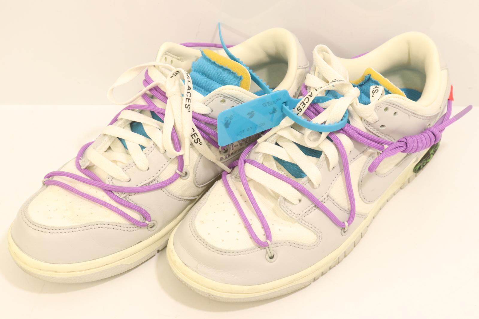 Rakuten - 【中古】 NIKE メンズスニーカー 26cm DUNK LOW OFF WHITE NIKE x OFF WHITE 26cm 白 ホワイト ライトグレー 青 ブルー ロゴ DM1602-125