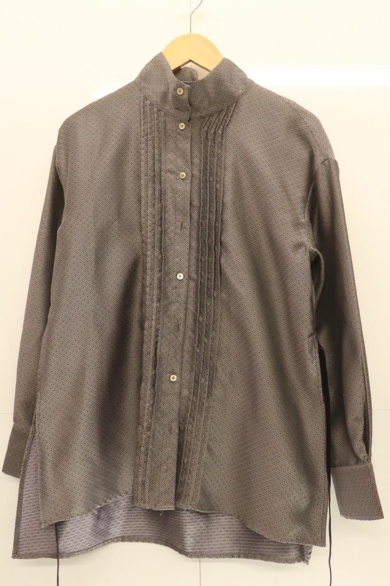 【中古】 RAY BEAMS メンズ長袖シャツ -- ジャカード バック リボン シャツ RAY BEAMS -- グレー 灰 紫 パープル 総柄