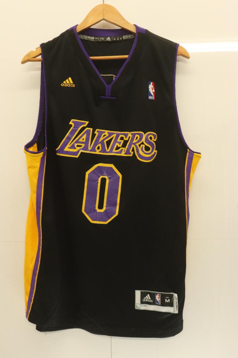 【中古】 adidas メンズタンクトップ M NBA LAKERS ゲームシャツ adidas M 黒 ブラック 紫 パープル